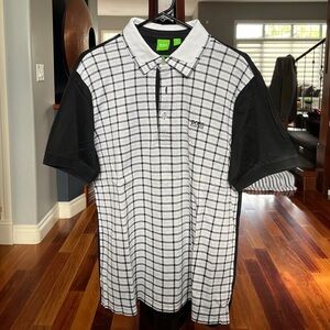 White/black Boss golf shirt, size X-large.
